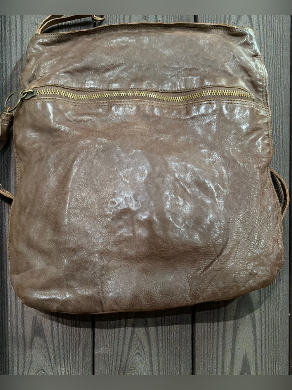 margot Brown Leather Crossbody Backpack with Front Zip